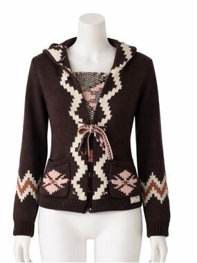 Odd Molly Hooded Sweater with Geometric Pattern size 0